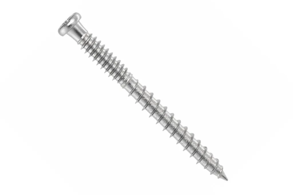 This image shows a composite deck construction screw on a white background